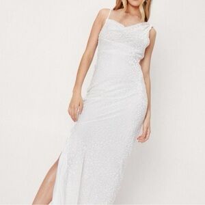 Nasty Gal White Half Cowl Devore Maxi Dress Viscose Velvet Bridal Shower Wedding